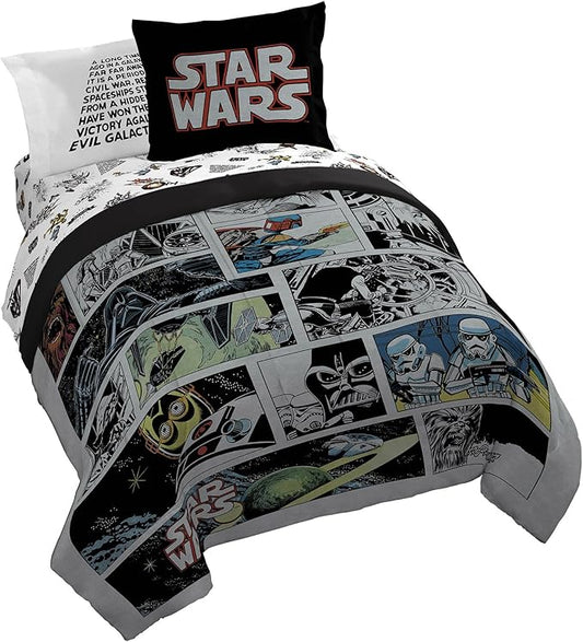 Jay Franco Star Wars Comic Book Queen Size Comforter Set - 7 Piece Bedding Includes Sheet Set & Pillow Covers - Super Soft Cozy Kids Bedding
