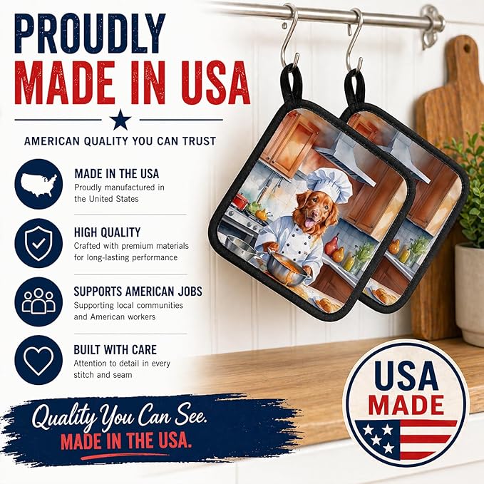 Caroline's Treasures Nova Scotia Duck Tolling Retriever The Chef Pair of Pot Holders Kitchen Heat Resistant Pot Holders Sets Oven Hot Pads for Cooking Baking BBQ, 7 1/2 x 7 1/2