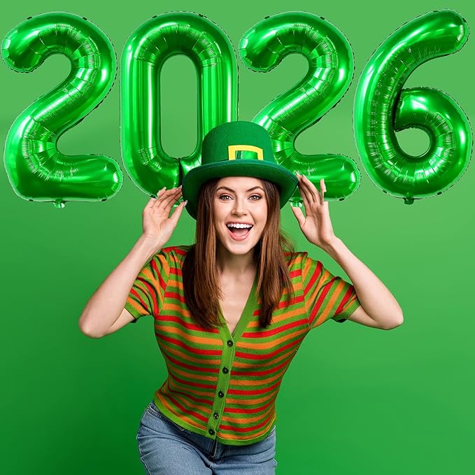 Giant Green 2026 Balloons, 40" Large Number 2026 Balloons Helium Mylar Foil Balloons for 2026 New Year Graduation Party Decoration