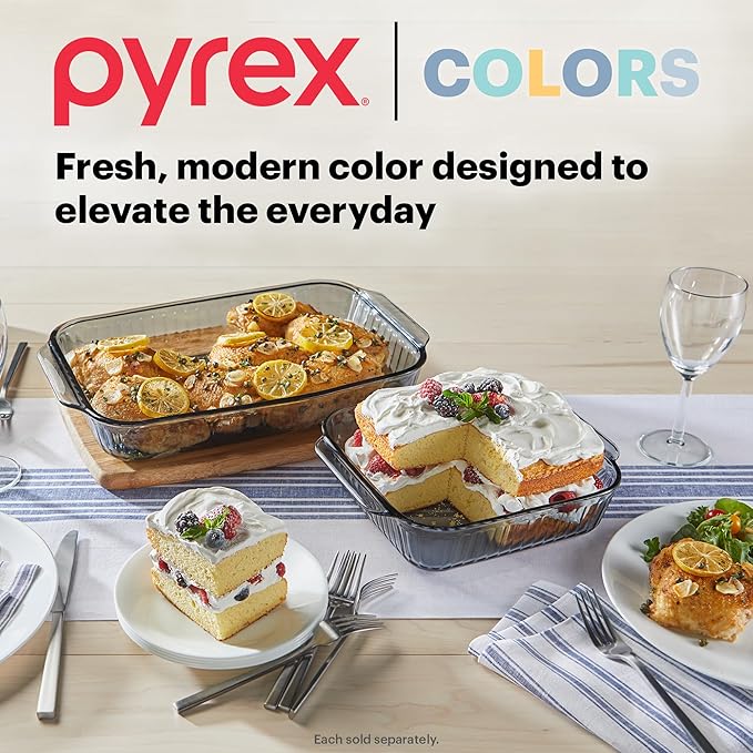 Pyrex Colors Tinted (4-PC Full Set) Glass Baking Dish with BPA-Free Lid, Oblong Bakeware Glass Pan For Casserole & Lasagna, Dishwasher, Freezer, Microwave and Pre-Heated Oven Safe, Smoke