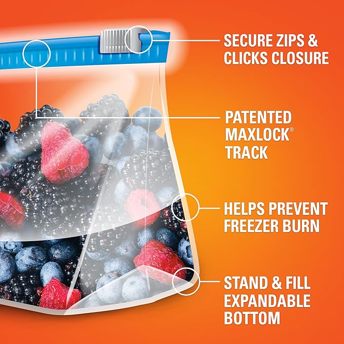 Hefty Slider Freezer Kitchen Storage Bags, Gallon Size, 56 Count