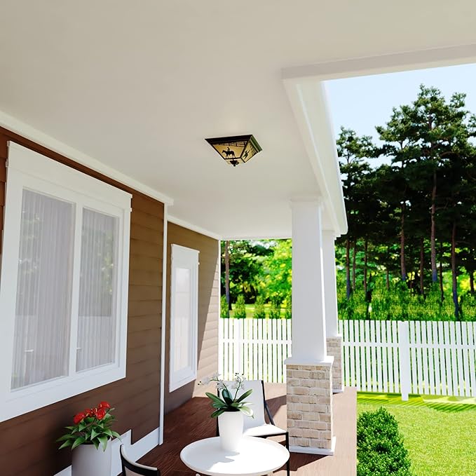 VAXCEL Trail Bronze Rustic Horse Cowboy Square Outdoor Flush Mount Ceiling Light