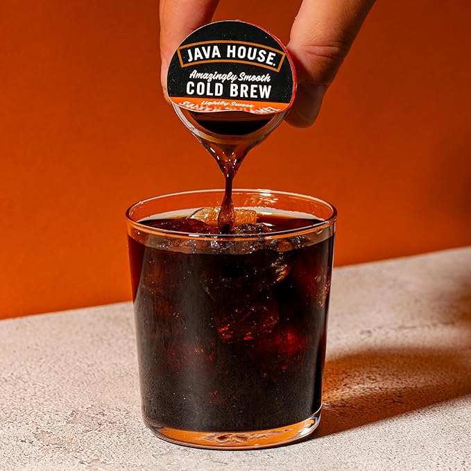 JAVA HOUSE Lightly Sweet Salted Caramel Cold Brew Capsules, 1.35 Fluid Ounces (12 Count) Peel and Pour, TSA Approved, Travel Friendly Cold Brew, Hot or Iced, Instant Coffee Concentrate