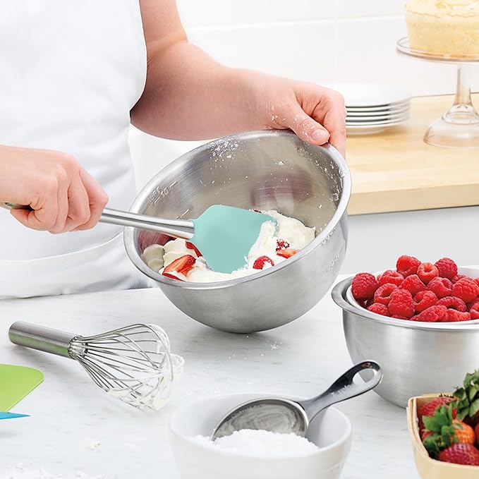 Tovolo Flex-Core Silicone Spatula Metal Handle for Scraping Bowls Mixing and Baking, Dishwasher Safe Stainless Steel Silicone Spatula for Cast Iron and Nonstick Cookware, Aqua Seafoam Green