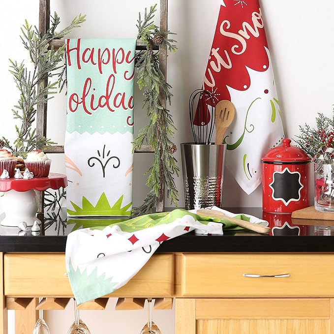 DII Holiday Kitchen Towel Set, Christmas Tea Towels for Baking, Cooking & Entertaining 18x28, Winter Wishes, 3 Piece