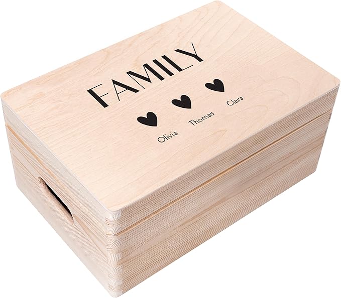 Creative Deco Personalized Wooden Storage Box Family Memory Box | 11.8x7.87x5.51in (+-0.5) | Multiple Choice | Hinged Lid Handles Engraving | Gift Box | Rough UNSANDED Keepsake Souvenir Chest