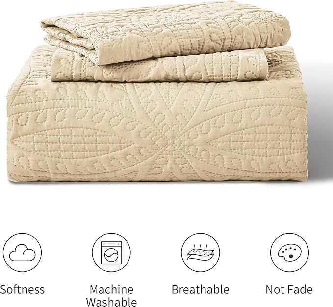 Love's cabin Quilts for Queen Bed Camel Bedspreads - Soft Bed Fall Lightweight Bedspread Comforter - Modern Style Coin Pattern Coverlet for All Season - 3 Pieces (1 Quilt, 2 Pillow Shams)