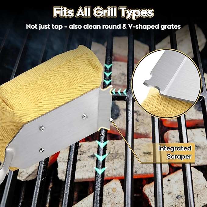 Grill Brush Bristle Free (1 Replaceable Head) Cleaning Tool for Any Grate Type- BBQ Steam Grill Brush for Outdoor Grill, Gift for Men Dad
