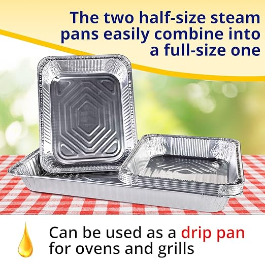 IDL Packaging Full Size Aluminum Steam Table Pans - Medium, 21" x 13" x 2.25" (pack of 25) - Disposable Foil Pan for Grilling, Roasting, BBQ, Cooking, Baking, Freezing