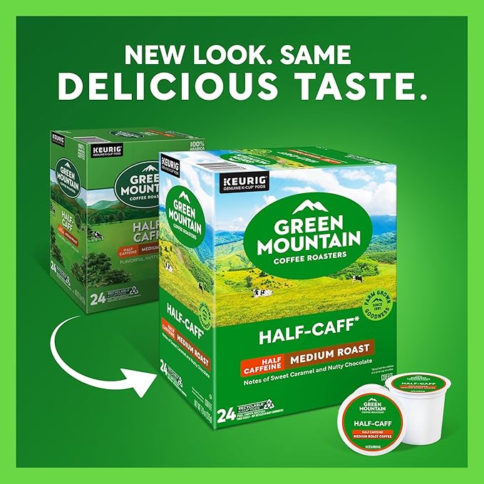 Green Mountain Coffee Roasters Half Caff, Single-Serve Keurig K-Cup Pods, Medium Roast Coffee Pods, 96 Count