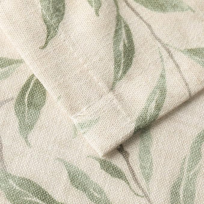 VOGOL Kitchen Curtains 30 Inch Length, Green Leaves Print Linen Texture Short Tier Curtains Rod Pocket Valances for Dining Room, 30x30, 2 Panels