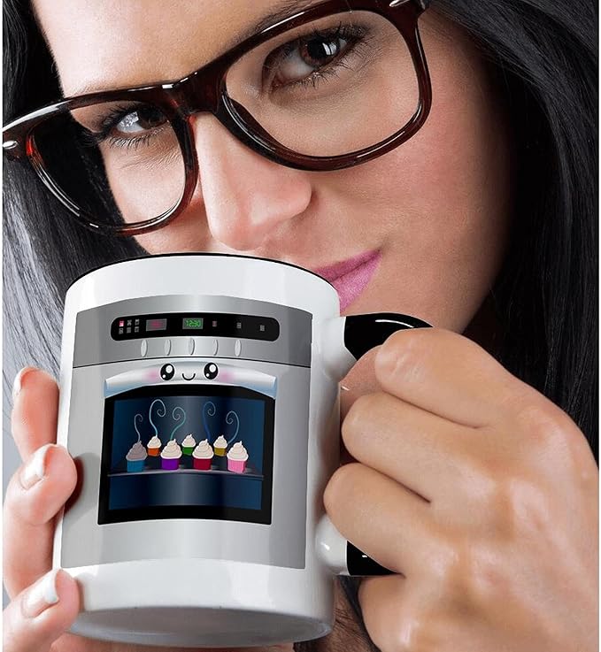3dRose Cute kawaii happy smiling oven filled with baking cupcakes - for chefs foodies and cooking fans 11oz Two-Tone Black Mug