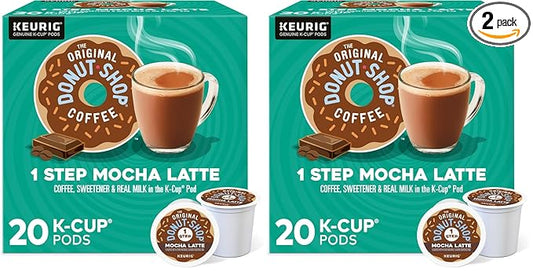 The Original Donut Shop Mocha One-Step Latte, Single Serve Coffee K-Cup Pod, Flavored Coffee, 20 Count (Pack of 2)