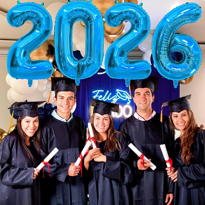 2026 Balloons New Years Decorations - 40" Large 2026 Blue Foil Number Balloon New Years Eve Party Supplies Graduation Balloons Class of 2026 Happy New Year Birthday Anniversary Graduation Decorations