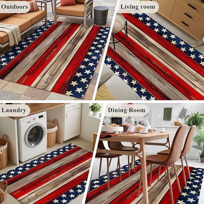 Area Rug 3x5ft, Vintage Stripes and Stars Washable Rugs for Living Room Bedroom, Patriotic 250th Anniversary Soft Non-Slip Area Rugs Rectangle Floor Carpet for Dining Room