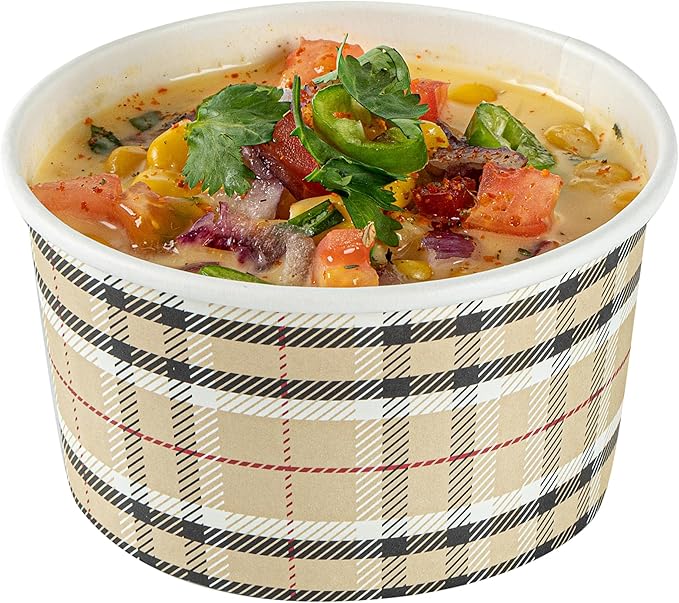 Coppetta 8 Ounce Dessert Cups, 80 Disposable Ice Cream Cups - Lids Sold Separately, Sturdy, Plaid Paper FroYo Bowls, For Hot And Cold Foods, Perfect For Gelato Or Mousse - Restaurantware