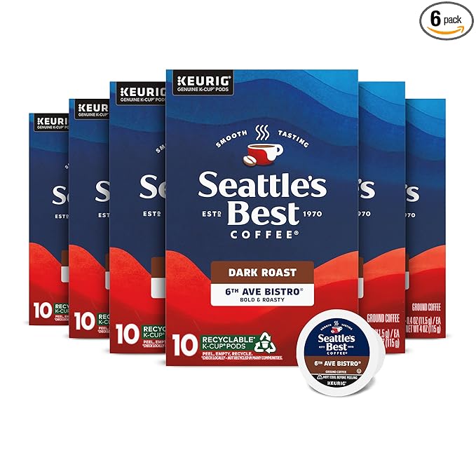 Seattle’s Best Coffee, Dark Roast K-Cup Coffee Pods, 6th Ave Bistro, 100% Arabica, 6 Boxes (60 Pods Total)