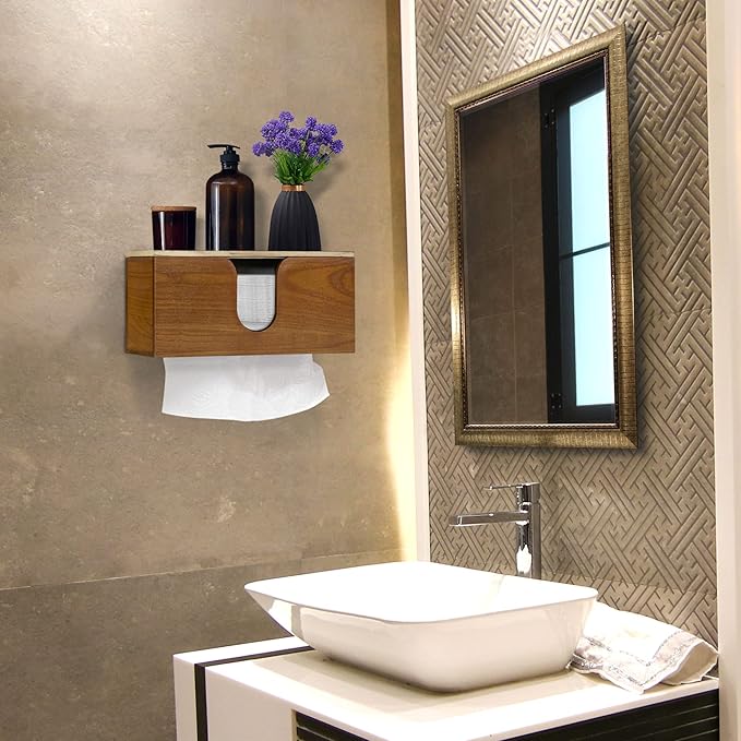 Solid Wood Paper Towel Dispenser Wall Mounted, Folded Paper Towel Holder with Lid, Commercial C-Fold, Z-Fold, Trifold Hand Paper Towel Holder Dispenser for Bathroom Kitchen Office