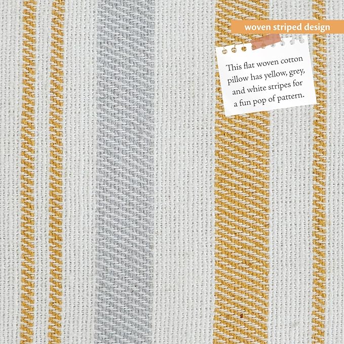 Indigo Ink Yellow & Gray Decorative Pillow - 14" x 20" | Striped Throw Cushion for Couch, Chair, Bed | Textured Stripes | Cotton Cover | Cozy Home Decor | Soft Plush Filling | White Denim Collection