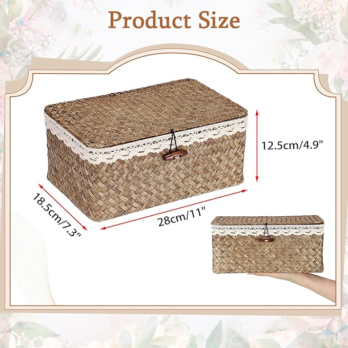 Hipiwe Wedding Card Basket Box Decorative Cards Holder with Letter Flag Handwoven Seagrass Basket Card Receiving Box for Wedding Reception, Baby Shower, Birthday Party, Graduation, Coffee Color