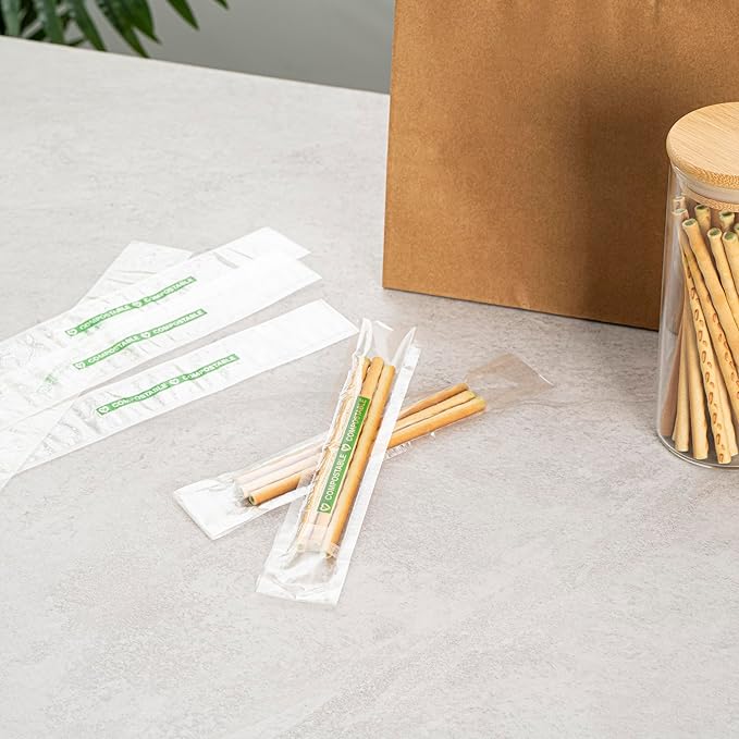 Restaurantware Candy Bags 100 Pcs 8" x 1" Heat-Sealable Clear Plastic Bags Greaseproof Home Compostable Freezer-Ready No-Flap Treat Carriers for Candies, Cookies, Bakery, Party Favours