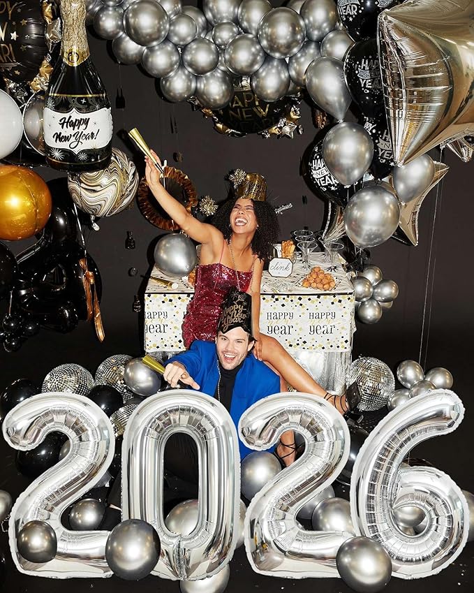 Silver 2026 Balloons, Gaint 40 Inch Silver 2026 Number Balloons,40 Inch 2026 Balloons for New Year Eve Party Supplies 2026, New Years Decorations 2026, Christmas, Graduations Decorations