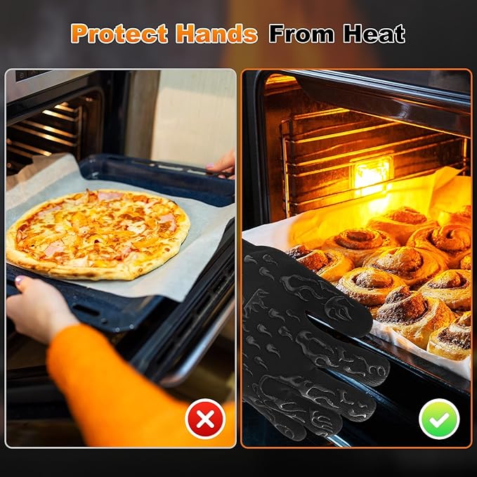 M METERXITY 1-Pair BBQ Gloves, 1472°F Heat Resistant Non-Slip Grilling Oven Gloves for Barbecue/Baking/Cooking [S Size, Black]