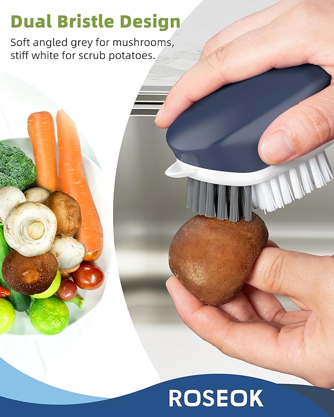 ROSEOK Potato Scrubber and Veggie Brush, Self-Standing Kitchen Brush for Fruit and Vegetable Cleaning, Navy Blue, 2 Pack