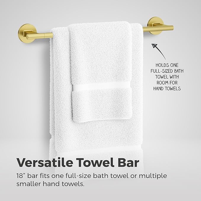 Pfister Capistrano Bath Towel Bar for Bathroom, 18-Inch, Wall-Mounted, Screw-in, Brushed Gold Finish, BTBCSO1BG