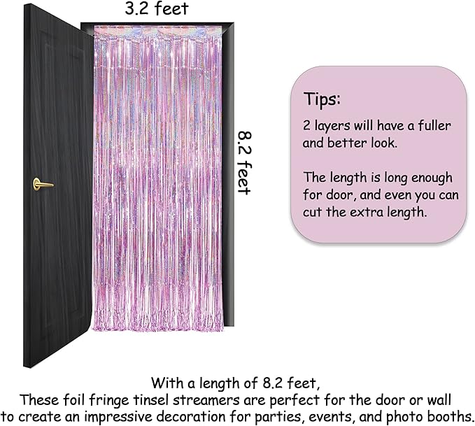 Pink Tinsel Curtain Party Backdrop - GREATRIL Foil Fringe Curtain Lilac Pink Party Streamers for Birthday Girl Themed Party Decorations - 2 Packs