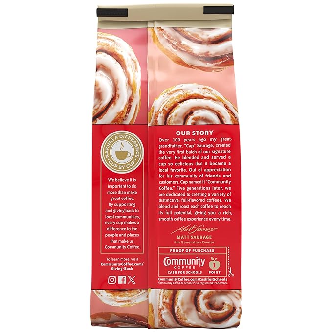 Community Coffee Cinnamon Roll Flavored Ground Coffee, Natural Ingredients, 11 Ounce (Pack of 1)