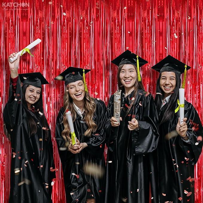 KatchOn, Large Red Streamers for Red Party Decoration - Pack of 2 | Graduation Fringe Backdrop for Nurse Graduation Decorations 2026 | Foil Fringe for Carnival, Casino Theme Party Decorations