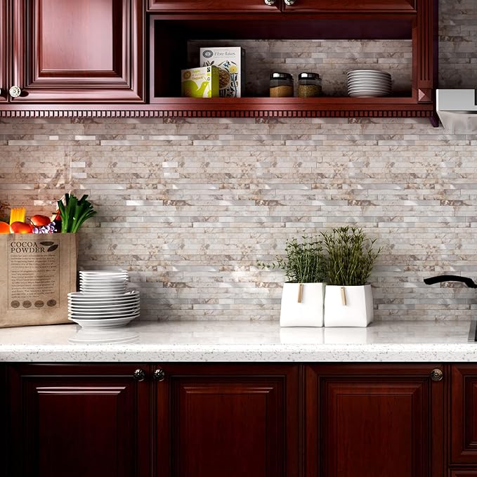 20 - Sheet Peel and Stick Backsplash Wall Tile, PVC Kitchen Backsplash, Stick on Tiles for Backsplash Kitchen (12'' X 12'', Perisa with Metal)
