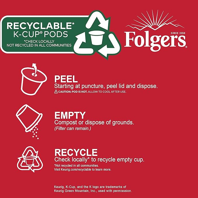 Folgers 100% Colombian Medium Roast Coffee, 12 Keurig K-Cup Pods (Pack of 2)