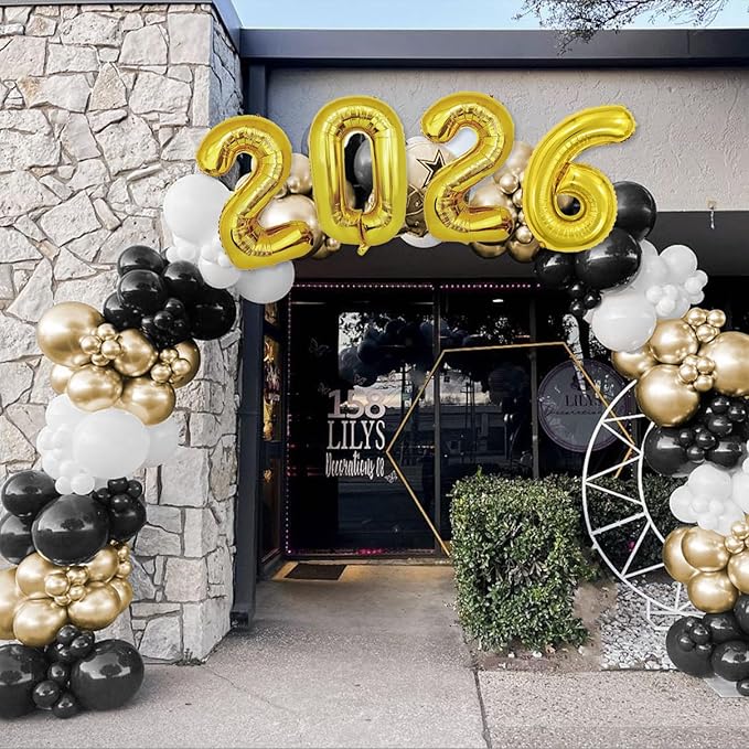 Graduation Decorations Class of 2026: Gold and Black Graduation Balloon Arch Garland Kit and Gold Confetti Balloons Congrats Grad Banner 2026 Foil Balloon Decorations For Grad Party