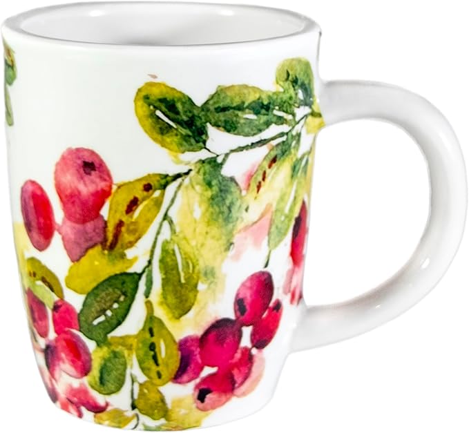 Boston International Ceramic Mug for Coffee Tea & Hot Drinks, 15 oz, Cranberry Wreath