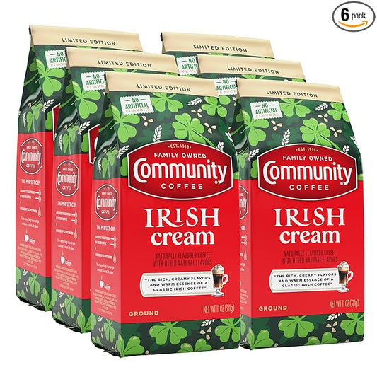 Community Coffee Irish Cream Flavored Ground Coffee, Medium Roast, 11 oz Bag (Pack of 6)