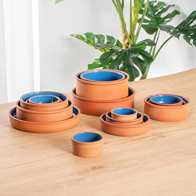 Restaurantware-Terra Tek 5.1 Ounce Terracotta Cazuelas, 2 Blue Glazed Clay Pots For Cooking - Oven-Ready, Microwavable, Terracotta Serving Pots, Dishwashable, For Cooking And Serving