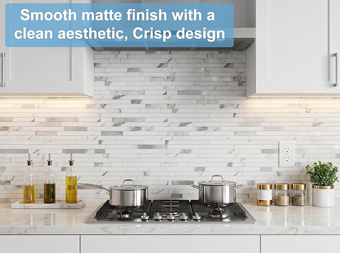 Yipscazo 2026 New Upgrade Peel and Stick Stone Metal Tile Backsplash, Stick on Tiles for Backsplash Kitchen, Bathroom (10 Sheets, Marble White Metal)