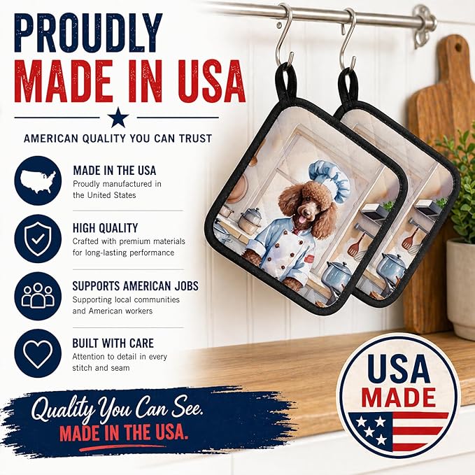 Caroline's Treasures Chocolate Poodle The Chef Pair of Pot Holders Kitchen Heat Resistant Pot Holders Sets Oven Hot Pads for Cooking Baking BBQ, 7 1/2 x 7 1/2