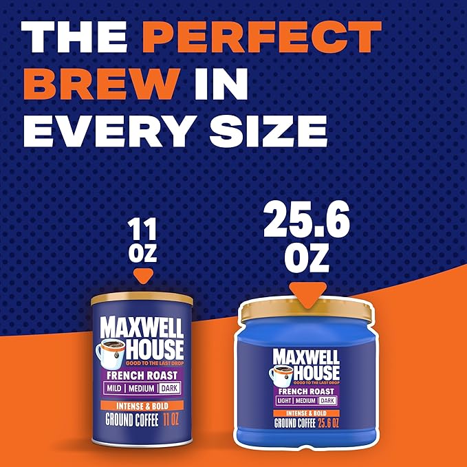 Maxwell House French Roast Dark Roast Ground Coffee, 25.6 oz Canister