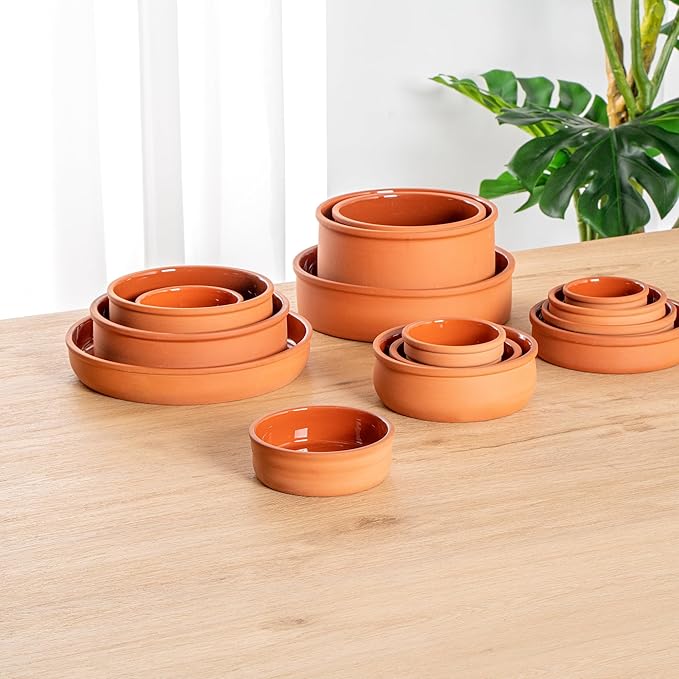 Restaurantware Terracotta Cazuela Bowls 2 Pack of 7 oz Durable Rustic Serving Dish Glazed Oven-Safe Bowl Freezer-Safe Tapas Dish Microwave-Safe Dishwasher-Safe