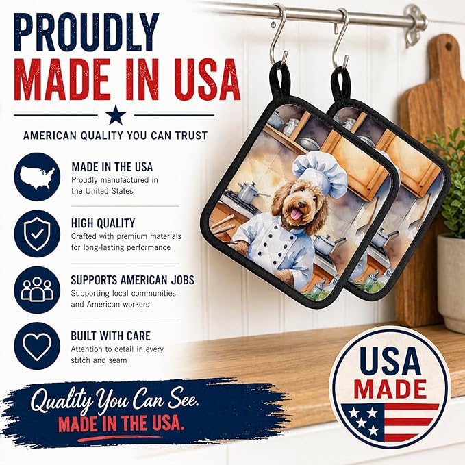 Caroline's Treasures Labradoodle The Chef Pair of Pot Holders Kitchen Heat Resistant Pot Holders Sets Oven Hot Pads for Cooking Baking BBQ, 7 1/2 x 7 1/2