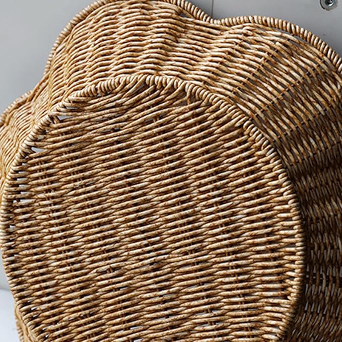 Wicker Round Basket, Scalloped Serving Wicker Basket, Household Food Display Tray Shell-Curved Scalloped Woven Tray, Seagrass Rattan Tray for Coffee Table Organizing