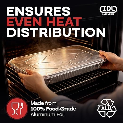 IDL Packaging Aluminum Foil Lids for Full Size Aluminum Steam Table Pans - 21" x 13" (pack of 25) - Disposable Cover for Aluminum Grill Pans - Oven & Freezer Safe - Durable Top for Aluminum Foil Pan