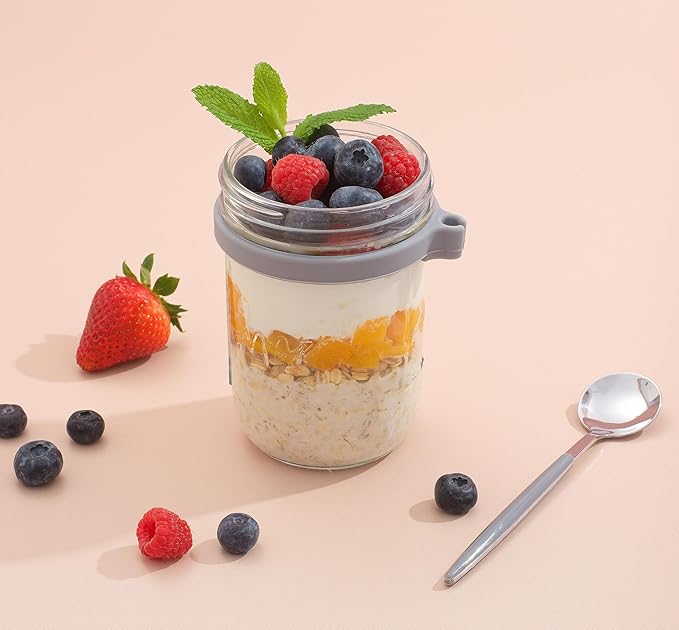 JoyJolt 3-Pack Overnight Oats Containers with Lids and Spoons Set, 16 oz Mason Jars for Overnight Oats, Chia Pudding Jars with Lids - BPA-Free, Leak Proof Small Containers for Meal Prep