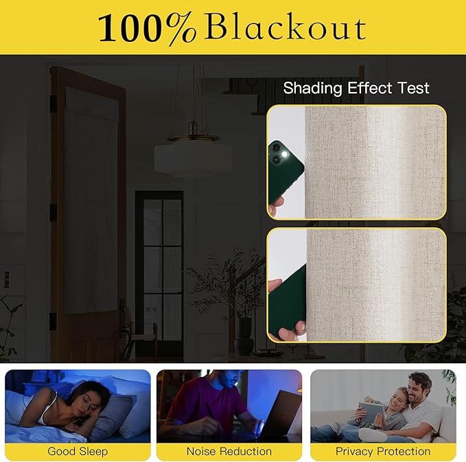 NICETOWN Blackout Door Curtain for Kitchen - Privacy Thermal Insulated Tricia Door Window Curtains for Patio French Front Door Sidelight Curtain Tie Up Shade, 26 x 72 inch, 1 Panel, Oatmeal
