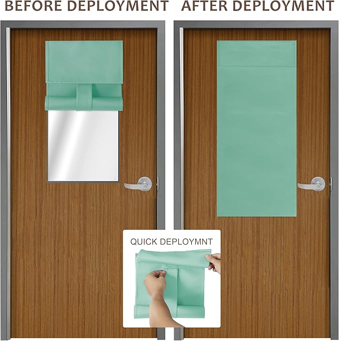 WdFour Classroom Door Window Cover,Blackout Shades for Classroom Windows and Doors，Privacy,Room Darkening Design Blocks Views, Classroom Window Cover Lockdown. (10W x 42L Inches, 1 Panel, Aqua).