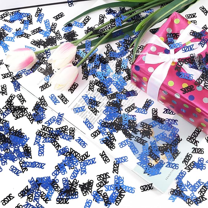 Black and Blue 2026 Confetti Graduation Table Centerpiece Grad Confetti for 2026 Graduation Party Decorations Supplies