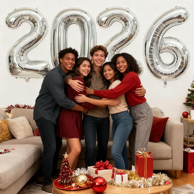 Giant Silver 2026 Balloons, 40" Large Number 2026 Balloons Helium Mylar Foil Balloons for 2026 New Year Graduation Party Decoration